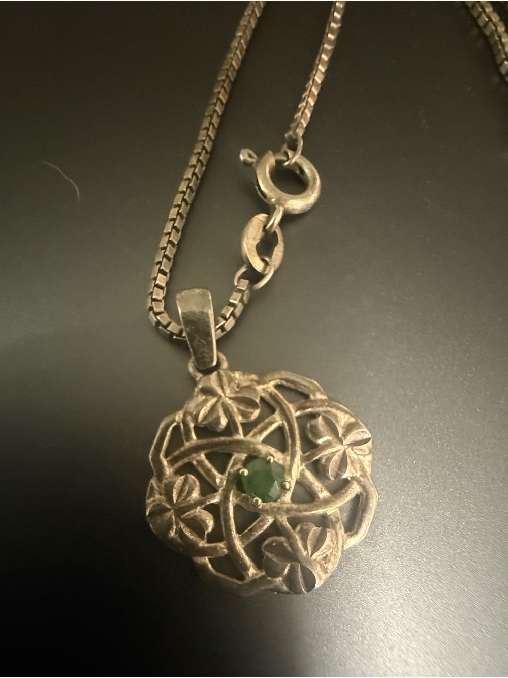 925 Sterling Silver Amazonite Celtic Pendant On 19” Roll Chain